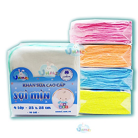 Bịch 10 Khăn Sữa Unmei Xuất Nhật Sợi Mịn, Dày 4 Lớp Dành Cho Bé Từ Sơ Sinh (Kích Thước 25x28cm) - Khăn Xô Loại Chất Lượng, Giao Mẫu Ngẫu Nhiên