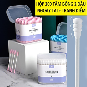 Tăm bông ngoáy tai, trang điểm hai đầu hộp 200 que bông dùng một lần thiết kế đa chức năng tiện dụng, mềm dẻo