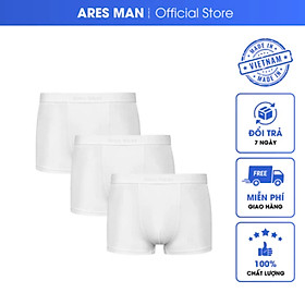 Quần lót nam, quần boxer nam Ares Man chất thun lạnh mềm mịn siêu mát, thấm hút mồ hôi - Combo 3 quần trắng - 3XL