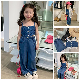 VT3 Size90-130 Set bộ bé gái áo jean 2 dây và quần dài jean cho bé cực xinh Thời trang trẻ Em hàng quảng châu