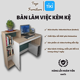 Bàn học, bàn làm việc kèm kệ sách thông minh, đa năng giá rẻ từ gỗ MDF phủ Melamine 100 x 40 x 73 TAGO12