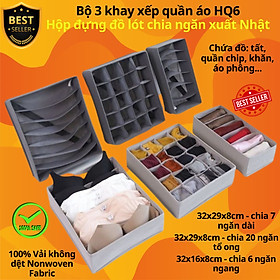 Combo 3 khay xếp quần áo HQ6, Set 3 hộp đựng đồ lót gọn nhẹ chia ngăn tiện lợi xuất Nhật chính hãng D Danido