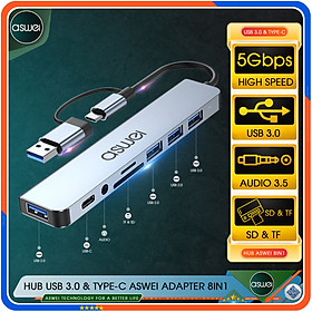 Mua Hub Type C Và Hub USB 3.0 ASWEI 8in1 To USB 3.0  SD  TF  USB-C  Audio 3.5 - Hàng Chính Hãng