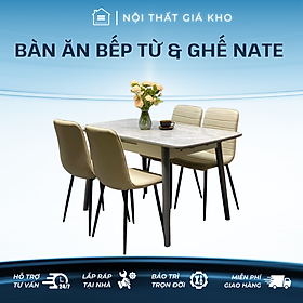 Mua Bàn ăn thông minh có bếp từ  bàn ăn mặt đá ceramic bóng kết hợp ghế Nate  Bàn ăn 4 ghế