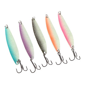 5 Colors Fishing Lures Metal Plate Hard Bold Hook Baits, Noctilucent Iron Fishing Lure with Three Bold Hooks