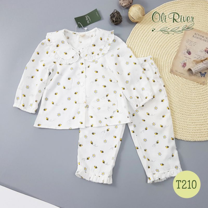 Bộ pijama dài tay chất thô đũi cho bé gái 1-10 tuổi