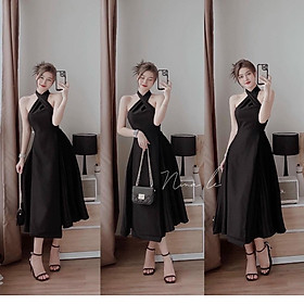 Váy đầm nữ dáng xòe dập ly cổ yếm kiểu dáng thời trang mới lạ cực trẻ trung xinh xắn