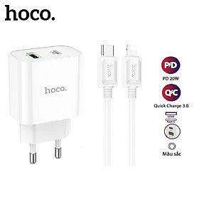 Mua Bộ Sạc Nhanh Cho Iphone PD20W Hoco C80/C80A/C109 2 cổng Usb và Type-C kèm dây sạc Type-C sang iPhone 1M Sạc 0-50% Pin trong 30 phút - Hàng chính hãng