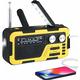 2000mAH Đài phát thanh di động AM/FM/WB SOS SOL Radio Radio Tần số radio với đèn bỏ túi LED và đèn đọc pin bên ngoài có thể sạc lại để cắm trại radio ngoài trời - màu vàng 1pc.