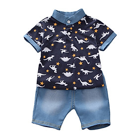 Set Áo Thun Kèm Quần Cotton In Hình Khủng Long Cho Bé Trai