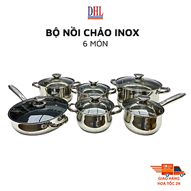 Bộ nồi inox 6 món cao cấp, 5 đáy liền nguyên khối Mitomo Kaisa Villa KV001 - Hàng chính hãng