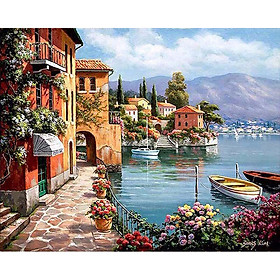 Mua Tranh sơn dầu số hoá tự tô có khung đã căng 40x50 cm- Lâu đài ven biển