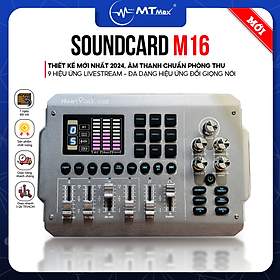 SoundCard M16 - Thu Âm Livestream Tại Nhà Dễ Dàng, Bluetooth 5.0, Có Nguồn Micro 48V, 9 Hiệu Ứng Âm Thanh, Thay Đổi Giọng Nói, Điều Chỉnh Bass Mid Treble, Hàng Nhập Khẩu