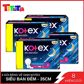 Combo 4 Băng Vệ Sinh Có Cánh 35cm Kotex Siêu Ban Đêm 9 Giờ Chống Tràn 8 miếng