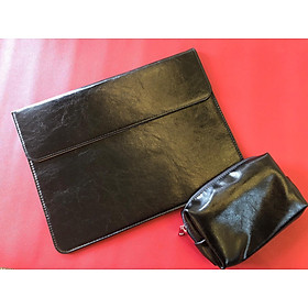 Bao da chất liệu da bò thật chống sốc cho máy tính, macbook, laptop kèm ví đựng sạc, chuột