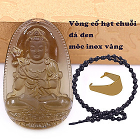 Mặt Phật Đại thế chí obsidian ( thạch anh khói ) 5 cm kèm vòng cổ hạt chuỗi đá đen - mặt dây chuyền size lớn - size L, Mặt Phật bản mệnh