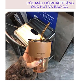Mua Cốc thủy tinh GorGous bọc da có nắp kèm ống hút  Ly thuỷ tinh GorGous bọc da sang chảnh chống bỏng pha sữa cafe 450ml