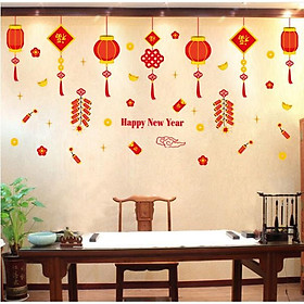 Mua Decal trang trí tết - Rèm dây trang trí tết lồng đèn và pháo nhỏ