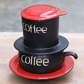 Bộ phin pha cafe màu đỏ cao cấp gốm sứ Bát Tràng (phin pha cà phê, phin café, phin cà phê gốm