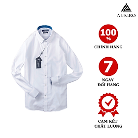 Hình ảnh Áo sơ mi nam dài tay ALIGRO 100% chất cotton cổ bẻ dáng ôm body, màu trắng phối cổ ALGS189