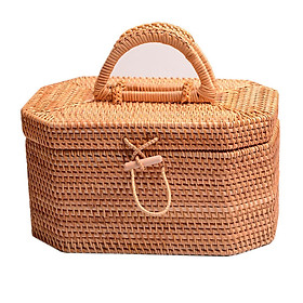 Multifunctional Rattan Basket Storage Tray Food Organiser for Desktop Garden