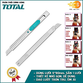 Hình ảnh Dao rọc giấy cao cấp lưỡi 9mm*80mm TOTAL THT5110916 - khóa tự động, nút ấn phẳng, kèm 1 lưỡi dao, tay cầm chắc chắn