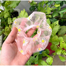 Cột tóc scrunchies voan lưới hoa cúc