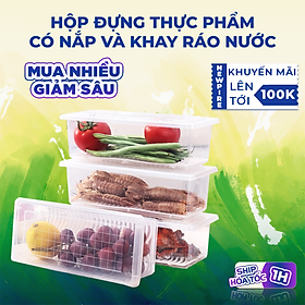 Hộp Nhựa Đựng Thực Phẩm Có Khay Ráo Nước, Trong Suốt Chất Liệu Nhựa PP An Toàn Vệ Sinh Thực Phẩm, Bảo Quản Lâu Hơn