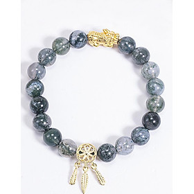Vòng Tay Phong Thủy Nữ Đá Băng Ngọc Thủy Tảo Phối Charm Dream Catcher Mạ Vàng 24K (8mm) Mệnh Mộc, Hỏa Ngọc Quý Gemstones