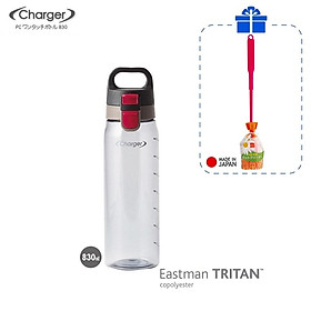 Combo bình nước Tritan Charger 830ml tặng dụng cụ rửa chai lọ chuyên dụng Antibacterial hàng nội địa Nhật Bản