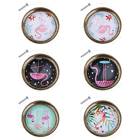Pack of 6, Flamingo Flower Cabinet Knobs Dia.1.38inch Circle Shape Drawer