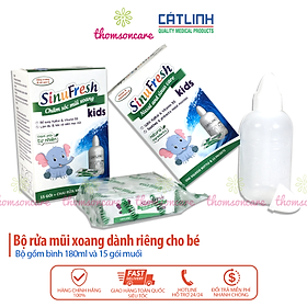 Bình rửa mũi cho bé Sinufresh Kids Cát Linh - Chai 180ml tặng kèm 15 gói muối nano - Dụng cụ có van điều chỉnh