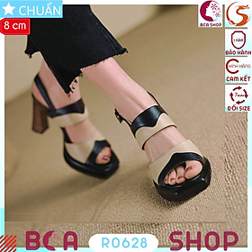 Sandal cao gót nữ phối màu 8 phân RO628 ROSATA tại BCASHOP gót kiểu gỗ nhìn sang và độc lạ, quai sau cài tiện lợi