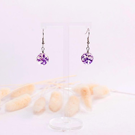 Bông tai handmade hình cầu bán nguyệt hoa khô resin epoxy trong suốt nhiều màu sắc