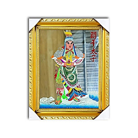 Mua Tranh Kiếng Quan Bình Thái Tử - Nền Gương - Tranh kiếng chạm - Độ mệnh - Khung gỗ