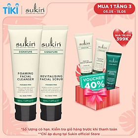 Bộ đôi làm sạch & loại bỏ tế bào chết Sukin (Sữa rửa mặt tạo bọt Sukin Foaming Facial Cleanser 50ml + Kem tẩy tế bào chết dành cho da mặt Sukin Revitalising Facial Scrub 50ml)
