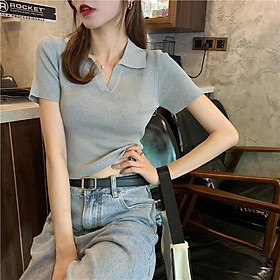 Áo Croptop GIÁ SỐC Áo Polo Nữ Basic Trơn Cộc Tay Freesize MONGTOGHI Mềm Mại Kiểu Tay Ngắn Có Cổ