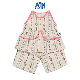 Bộ quần áo Lửng bé gái hoạ tiết Kẻ Hoa Hồng Cotton - AICDBG2ABJFD - AIN Closet