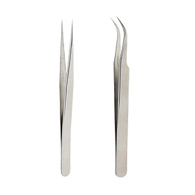 2pcs Steel Eyelash Extension Tweezers Kit False Eye Lash Straight Curved Set