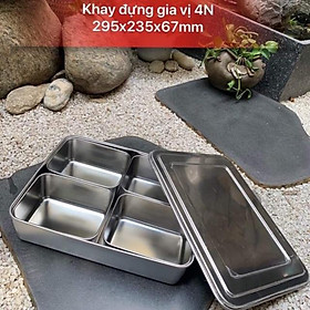 Khay inox đựng topping 4 ngăn 304