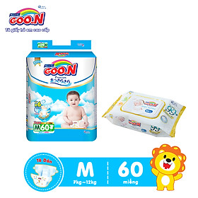 Tã Dán Goo.n Premium Cao Cấp Gói Cực Đại Size M60 (60 Miếng) + Tặng bịch khăn ướt Goo.N Premium 80 miếng cao cấp