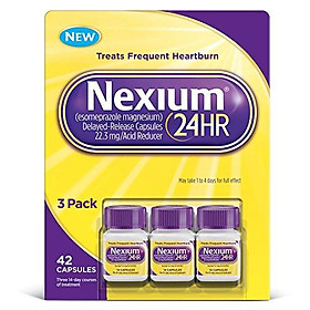 Nexium 24HR (42 Count, Capsules) All-Day, All-Night Protection from Frequent Heartburn Medicine with Esomeprazole Magnesium 20mg Acid Reducer (Pack of 2)