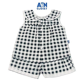 Bộ quần áo ngắn bé gái họa tiết Caro trắng đen cotton - AICDBGSCKOIY - AIN Closet