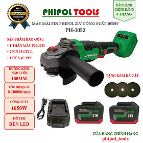 Combo Máy mài cắt 21V động cơ không chổi than PHIPOL TOOLS PH3052 Kèm 2 pin 15 cell và sạc - Hàng Chính Hãng