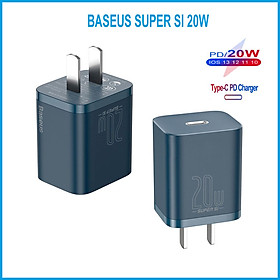 Củ Sạc Adapter Baseus Super Si 20W Mini Type C Blue - PD/QC 3.0 - Tự Động Điều Chỉnh Ổn Định Dòng Điện - Hàng Chính Hãng