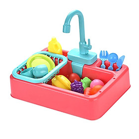 Play Sink Toys, Electric Dishwasher Playing Toy with Running Water,Pretend Play Kitchen Toys Set,with Playfood and Working Faucet,Pretend Role Play