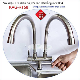 Mua Vòi rửa chén đôi Inox SUS304 KAG-RT56  vòi chậu 2 hộc  vòi rửa chén bát lạnh 2 đầu vòi xả nước mạnh sử dụng tốt