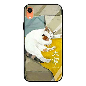 Ốp lưng kính cường lực cho iPhone Xr Nền Mèo Ôm Chàng - Hàng Chính Hãng