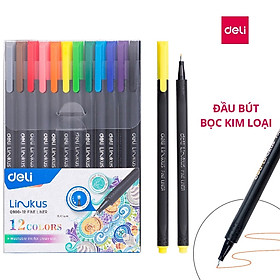 Hình ảnh Bộ 12 màu bút liner đi nét - viết caligraphy thư pháp brush letter - Bút lông kim có thể rửa được - Ngòi bọc kim loại 0.45mm Deli - EQ900 - 12