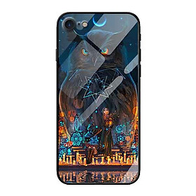 Ốp lưng kính cường lực cho iPhone 7 /8 Nền Cú Đen - Hàng Chính Hãng